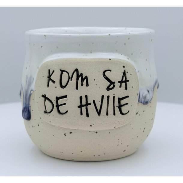 Keramik krus uden hank  og tekst "Kom s� de hviie"