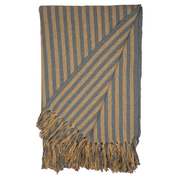 Plaid i stribet gul/mint, 130x180 cm