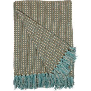 Plaid stribe m/blokke turkis/guld, 130x170 cm