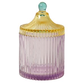 Bonbonniere m/striber, violet/gul, 17x�10 cm