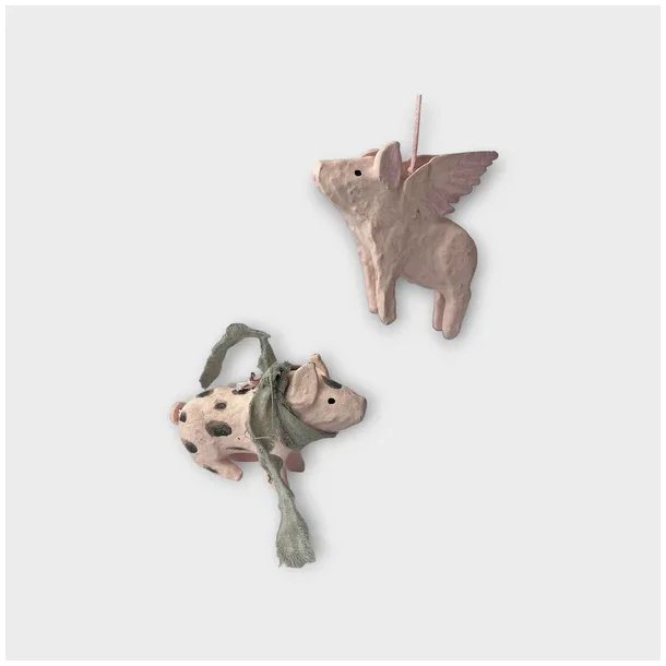 Flyvende gris eller gris med prikker med fine h�ndlavede detaljer, H 8 cm