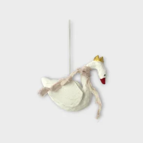 Hvid svane med guldkrone og lyser�dt t�rkl�de i bomuld med fine h�ndlavede detaljer, H 10 cm