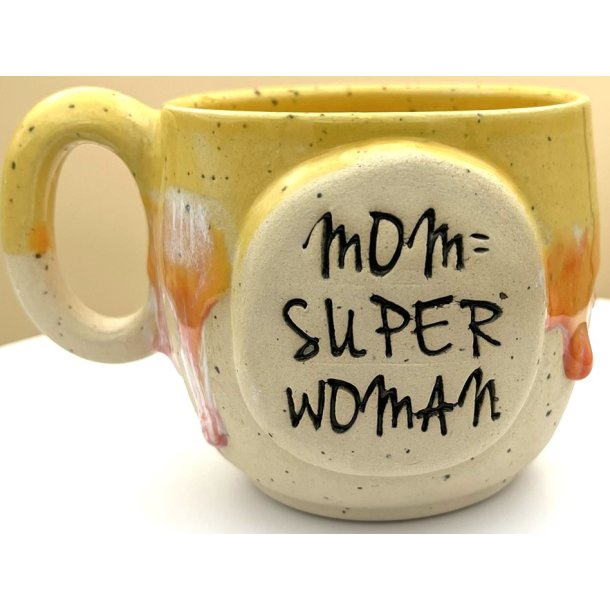 Keramik krus m/hank og citat-tekst "Mom = super woman"