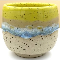 Keramik krus uden hank  gul m/lysebl� l�beglasur