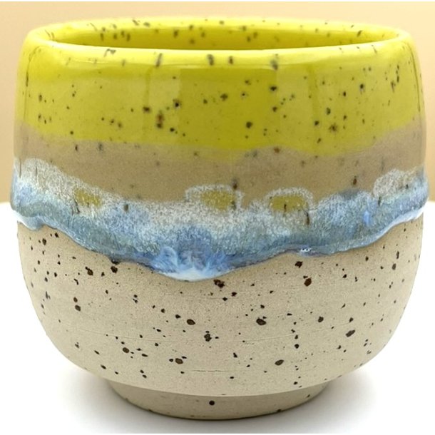 Keramik krus uden hank  gul m/lysebl� l�beglasur