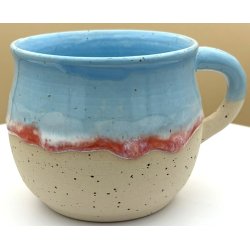 Keramik krus m/hank lysebl�t med r�d l�beglasur