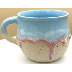 Keramik krus m/hank lysebl�t med r�d l�beglasur