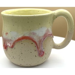 Keramik krus m/hank lysegult med r�d l�beglasur