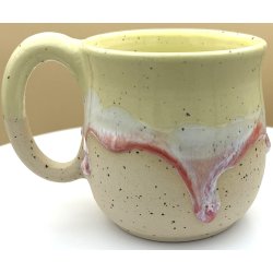 Keramik krus m/hank lysegult med r�d l�beglasur