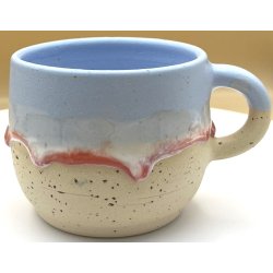 Keramik krus m/hank lysebl� med r�d l�beglasur