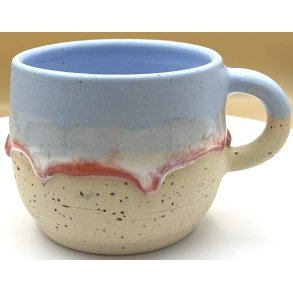 Keramik krus m/hank lysebl� med r�d l�beglasur