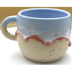 Keramik krus m/hank lysebl� med r�d l�beglasur