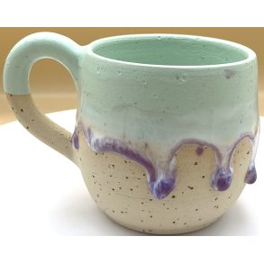 Keramik krus m/hank lime med lilla l�beglasur