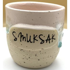 Keramik krus uden hank  pink m/gr�n l�beglasur og tekst 