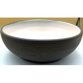 Stor keramik sk�l i m�rkt ler med indvendig pink glasur � 17 cm