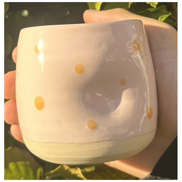 Keramik krus uden hank rosa med gule prikker