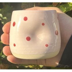 Keramik krus uden hank rosa med rde prikker