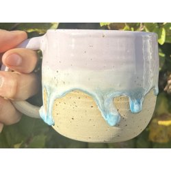 Keramik krus m/hank lyserd med bl lbeglasur