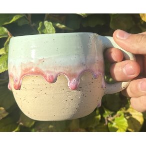 Keramik krus m/hank mintgr�n med lyser�d l�beglasur