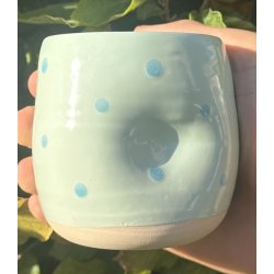 Keramik krus uden hank  mintgrn med bl prikker