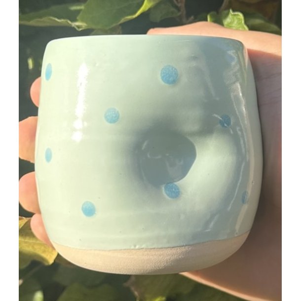 Keramik krus uden hank  mintgrn med bl prikker