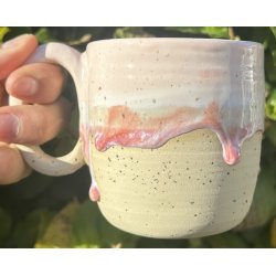 Keramik krus m/hank lyserd med rd lbeglasur