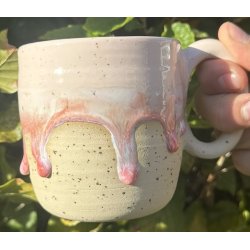 Keramik krus m/hank lyserd med rd lbeglasur