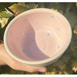 Keramik skl rosa med bl prikker