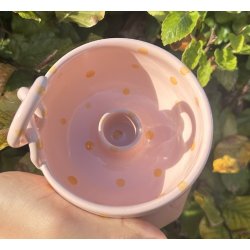 Keramik lysestage rosa med gule prikker