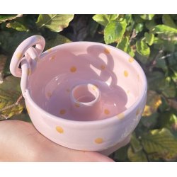 Keramik lysestage rosa med gule prikker