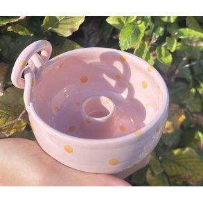 Keramik lysestage rosa med gule prikker