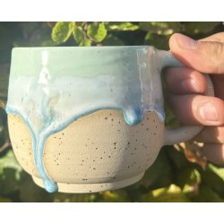 Keramik krus m/hank mintgrn med bl lbeglasur