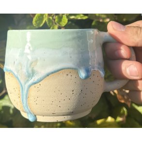 Keramik krus m/hank mintgr�n med bl� l�beglasur