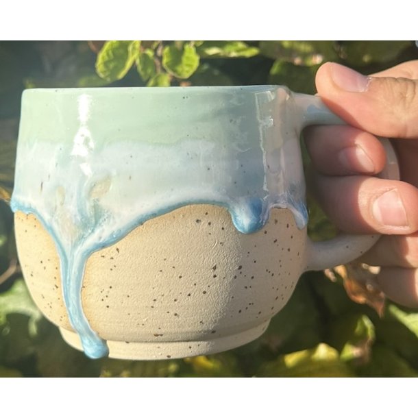 Keramik krus m/hank mintgrn med bl lbeglasur