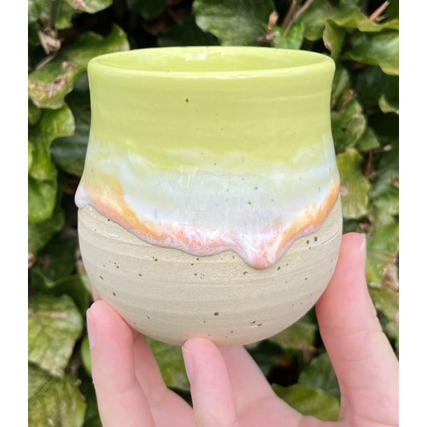 Keramik krus uden hank  gul m/orange lbeglasur