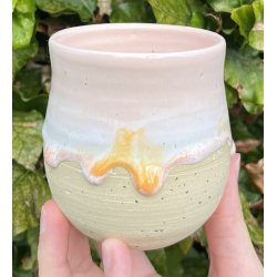 Keramik krus uden hank  lyserd m/orange lbeglasur