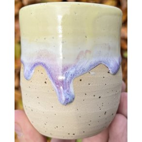 Keramik krus uden hank  gult m/lilla l�beglasur