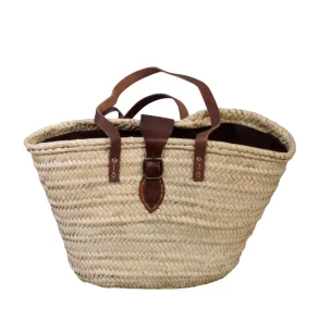 Strandtaske med brunt foer og l�derhank, B45 x H28 cm