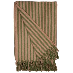 Plaid i stribet-gr�n/creme, 130x180 cm