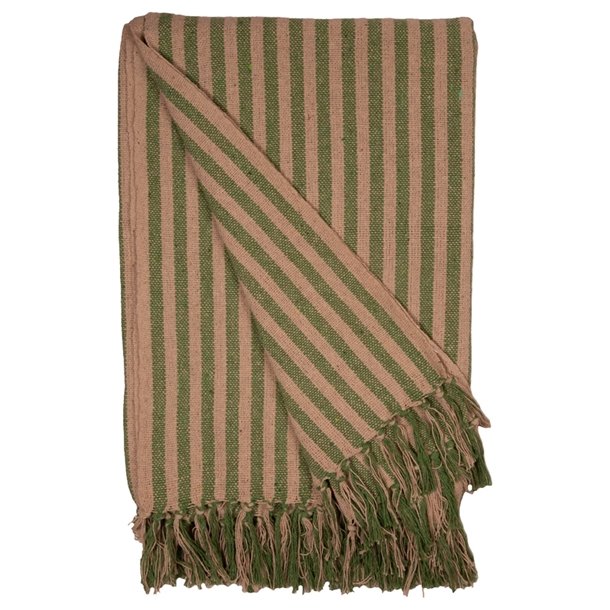 Plaid i stribet-grn/creme, 130x180 cm