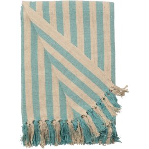 Plaid i stribet turkis/natur, 130x180 cm