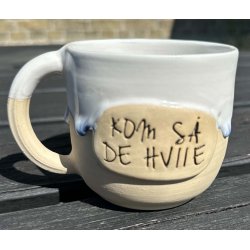 Keramik krus m/hank og citat-tekst "Kom s� de hviie"