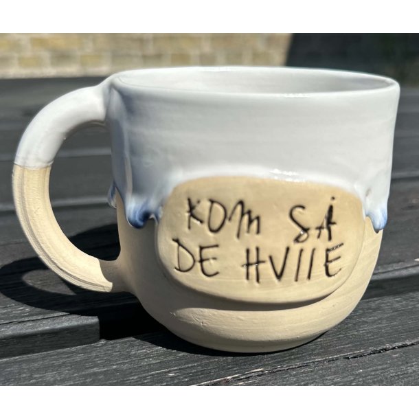 Keramik krus m/hank og citat-tekst "Kom s� de hviie"