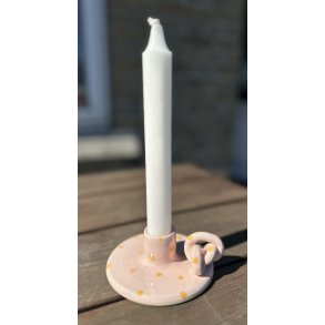 Keramik lysestage rosa med gule prikker