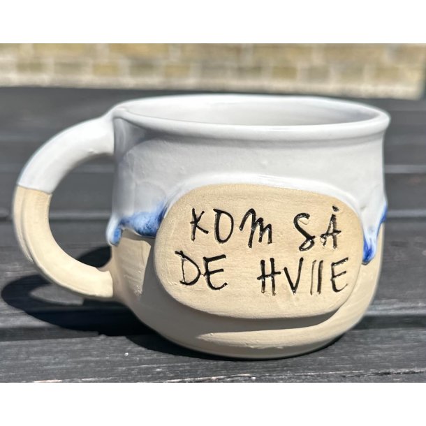 Keramik krus m/hank og citat-tekst "Kom s� de hviie"