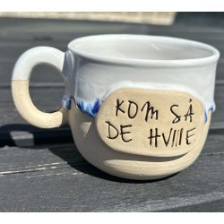 Keramik krus m/hank og citat-tekst "Kom s� de hviie"