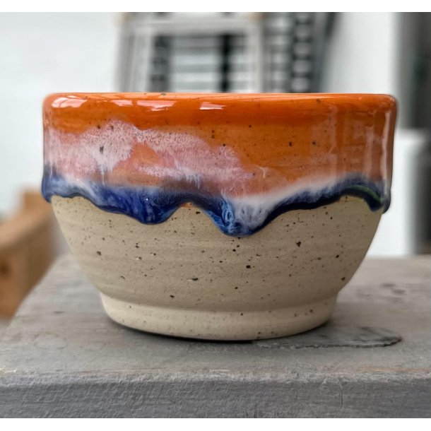 Keramik krus uden hank orange med m�rkebl� l�beglasur