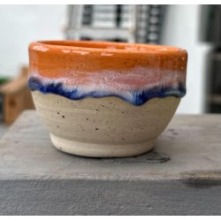 Keramik krus uden hank orange med m�rkebl� l�beglasur