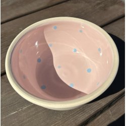 Keramik sk�l rosa med bl� prikker � 12 cm